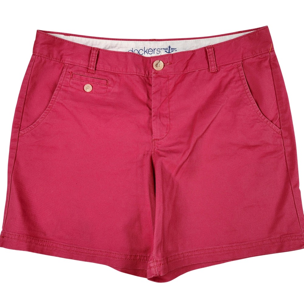 Dockers Womens Size 12 Dark Pink Chino Shorts Stretch Cotton Mid Rise Casual